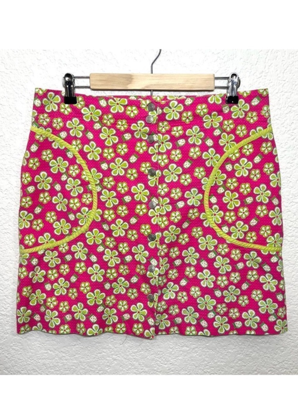 Vintage 90’s White Label Lilly Pulitzer Mini Skirt Hot Pink Green Floral Size 8